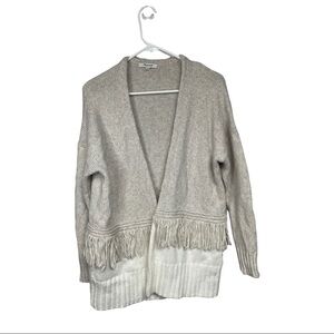 MADEWELL Ivory Colorblock Fringe Cardigan Sweater Small